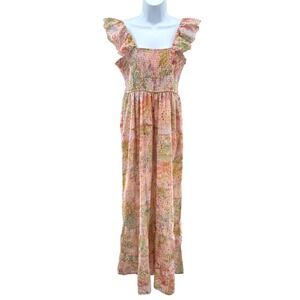 The Post L Floral Eyelet Puff Sleeve Smocked Wide-Leg Jumpsuit Cottagecore‎